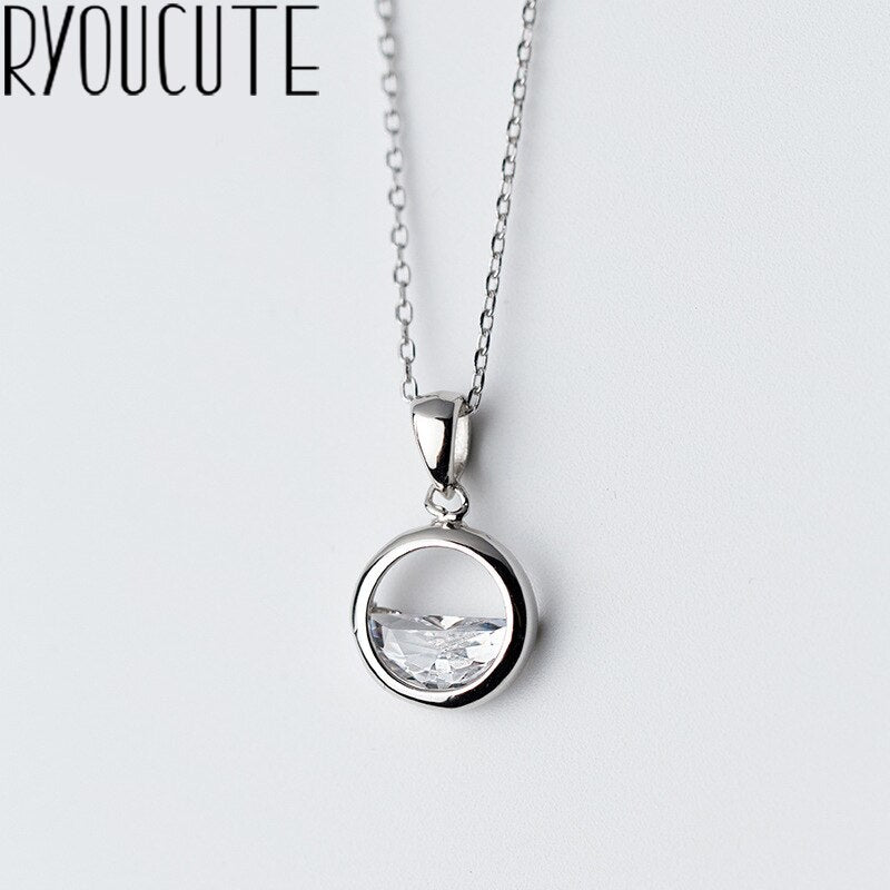RYOUCUTE 100% Real Pure Silver Color  Jewelry Korean Long Rhinestone Circle Necklaces For Women Wedding Kolye Collares