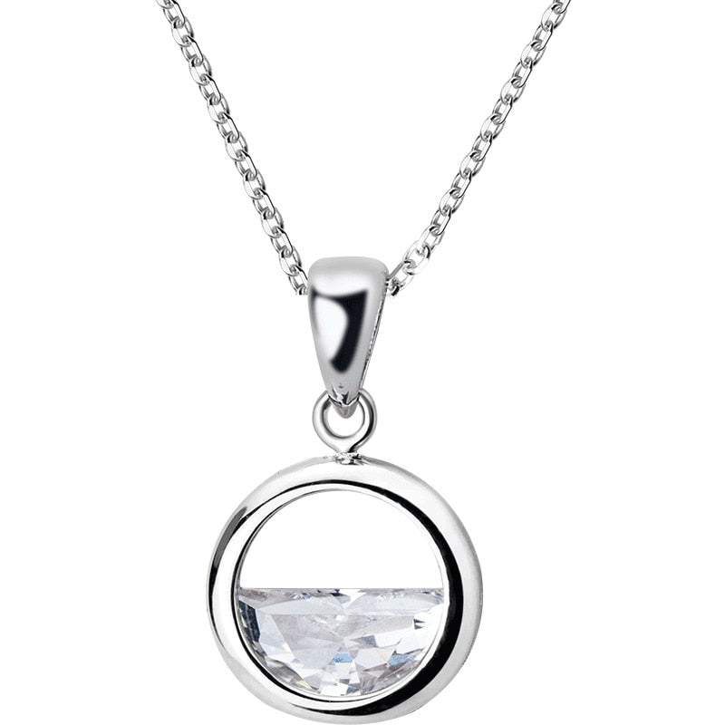 RYOUCUTE 100% Real Pure Silver Color  Jewelry Korean Long Rhinestone Circle Necklaces For Women Wedding Kolye Collares