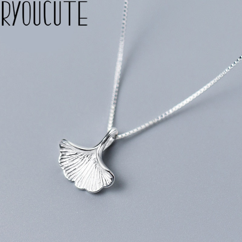 RYOUCUTE 100% Real Pure Silver Color  Jewelry Long Chain Ginkgo Biloba Leaf Choker Necklaces For Women Gifts Kolye Collar