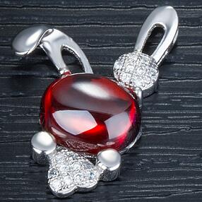 Rabbit Chokers Necklaces For Girls 925 Silver Jewelry Making 14x22mm Pendant Necklace Women Natural Stone Red Bead 8x10mm