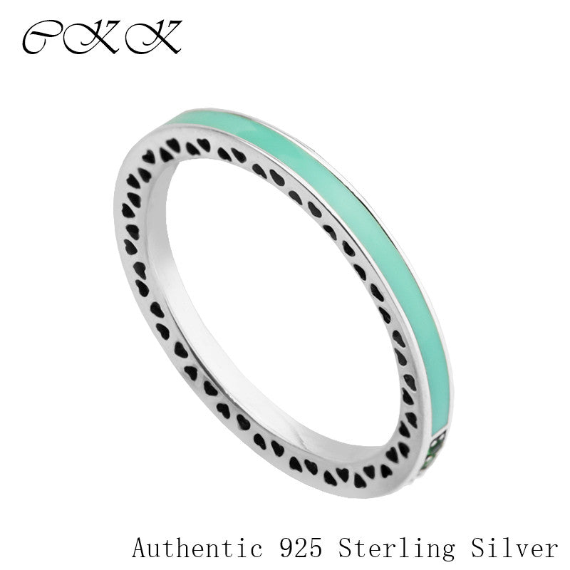 Radiant Hearts Ring With 925 Sterling Silver Bright Mint Enamel & Ro Green Crystals for Women DIY Fine Jewelry SR100G