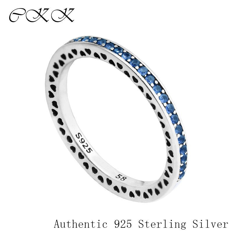 Radiant Hearts Ring With 925 Sterling Silver Princess Blue Enamel & Ro Blue Crystals for Women DIY Fine Jewelry SR100E