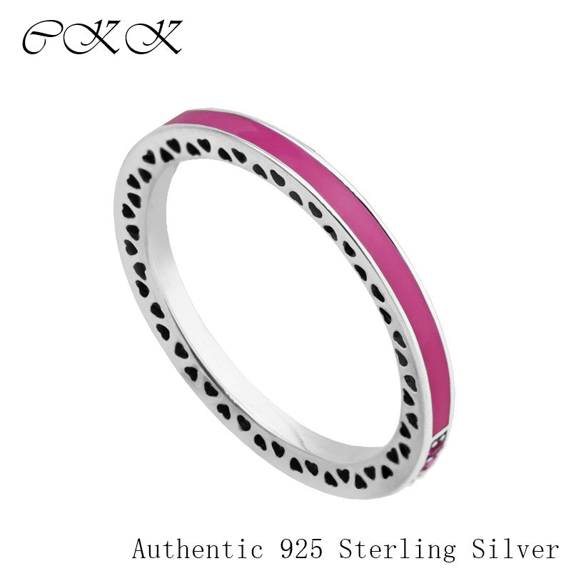 Radiant Hearts Ring With 925 Sterling Silver Radiant Orchid Enamel & Cerise Crystals for Women DIY Fine Jewelry SR100D