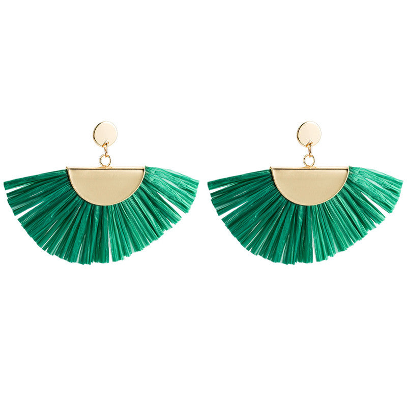Raffia Material Fan Shape Dangle Earrings for Women Exaggerated Brand New Design Boho Tassel Earrings aretes de mujer ET743