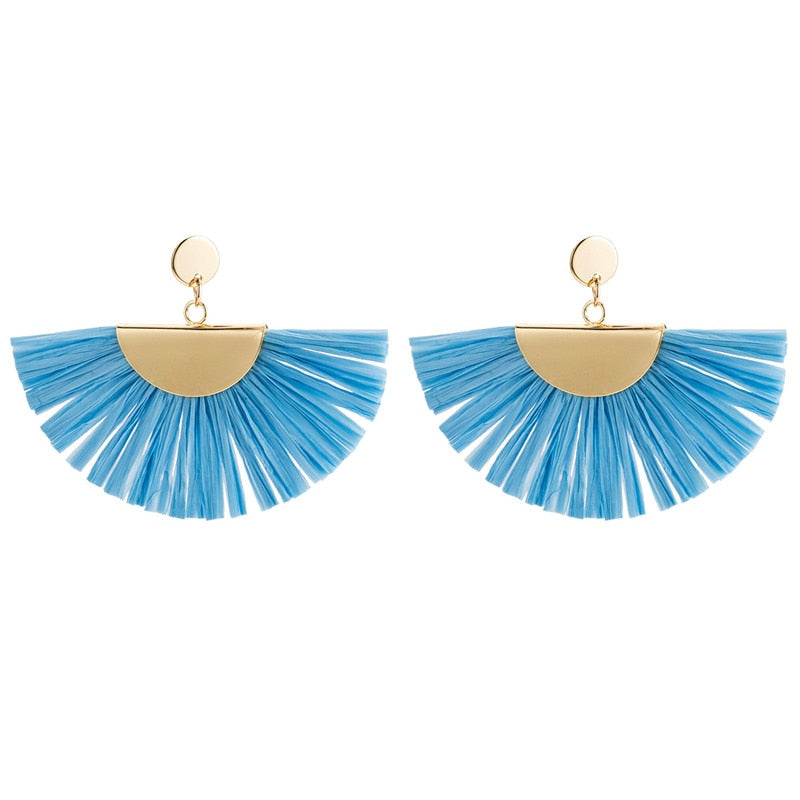 Raffia Material Fan Shape Dangle Earrings for Women Exaggerated Brand New Design Boho Tassel Earrings aretes de mujer ET743