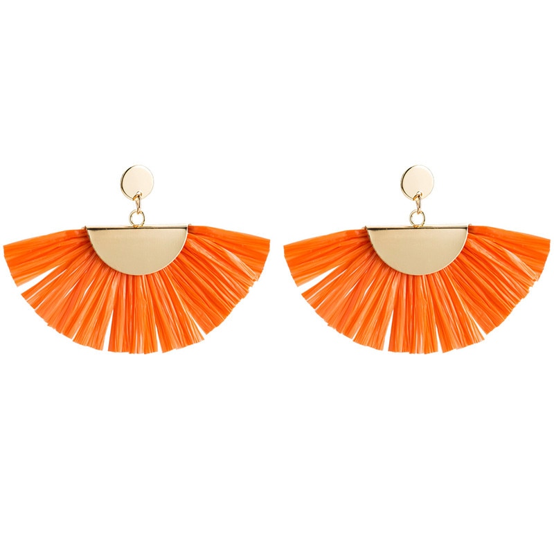 Raffia Material Fan Shape Dangle Earrings for Women Exaggerated Brand New Design Boho Tassel Earrings aretes de mujer ET743