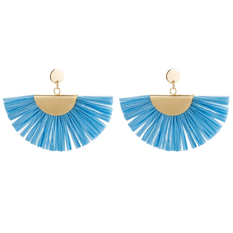 Raffia Material Fan Shape Dangle Earrings for Women Exaggerated Brand New Design Boho Tassel Earrings aretes de mujer ET743