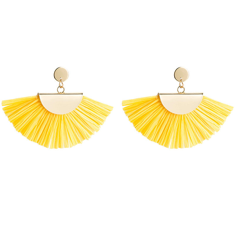 Raffia Material Fan Shape Dangle Earrings for Women Exaggerated Brand New Design Boho Tassel Earrings aretes de mujer ET743