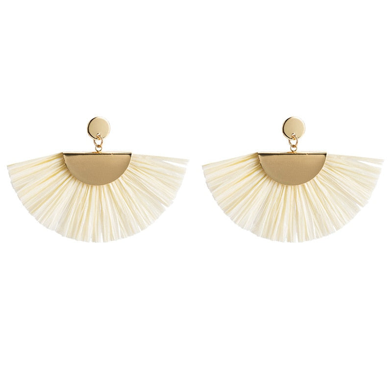 Raffia Material Fan Shape Dangle Earrings for Women Exaggerated Brand New Design Boho Tassel Earrings aretes de mujer ET743