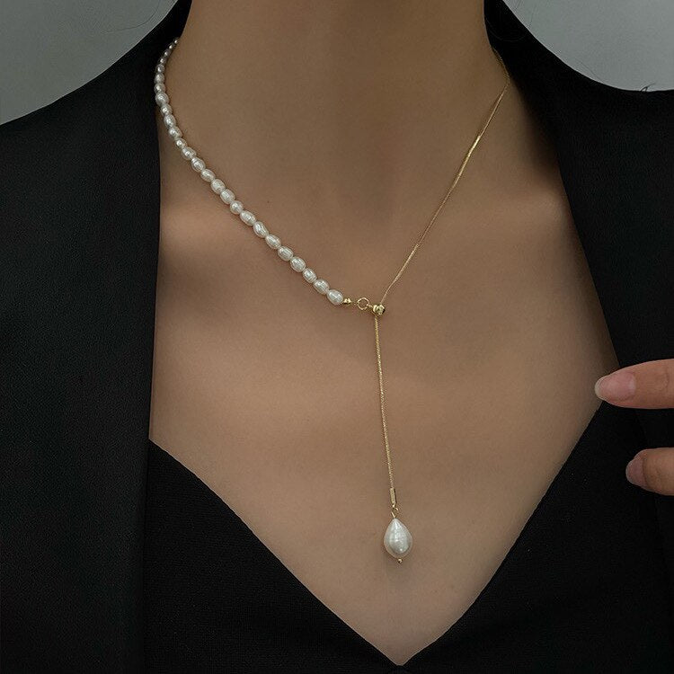 Rainbery 2021 Jewelry Bohemian Pearl Pendant Necklaces For Women Charm Gothic Pearl Collier Chokers Party GiftJN1393