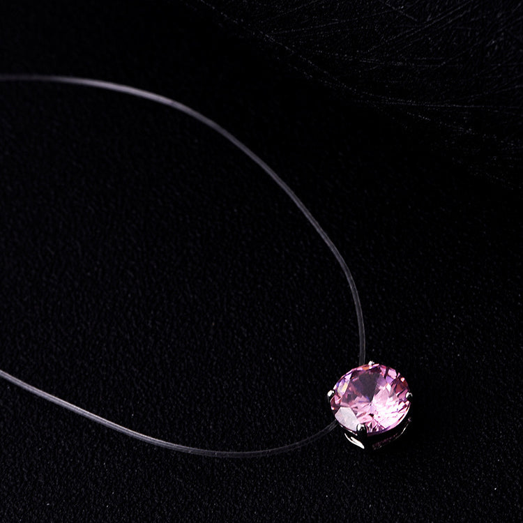 Rainbery Silver Color Dazzling Zircon Necklace And Invisible Transparent Fishing Line Simple Pendant Personality Jewelry