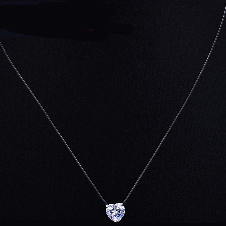 Rainbery Silver Color Dazzling Zircon Necklace And Invisible Transparent Fishing Line Simple Pendant Personality Jewelry