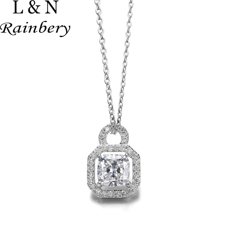 Rainbery Silver Lock Design Long Wedding Necklaces Pendants for Women Fine Jewelry Vintage Maxi Pendant Necklace JN0963