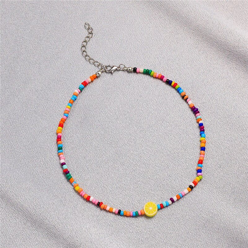 Rainbow Beads Necklace for Women Flower Avocado Handmade Choker Necklace Vintage Bohemian Collar Jewelry DIY Accessories