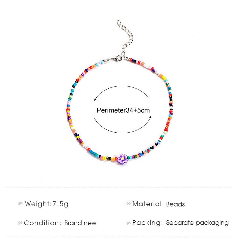 Rainbow Beads Necklace for Women Flower Avocado Handmade Choker Necklace Vintage Bohemian Collar Jewelry DIY Accessories