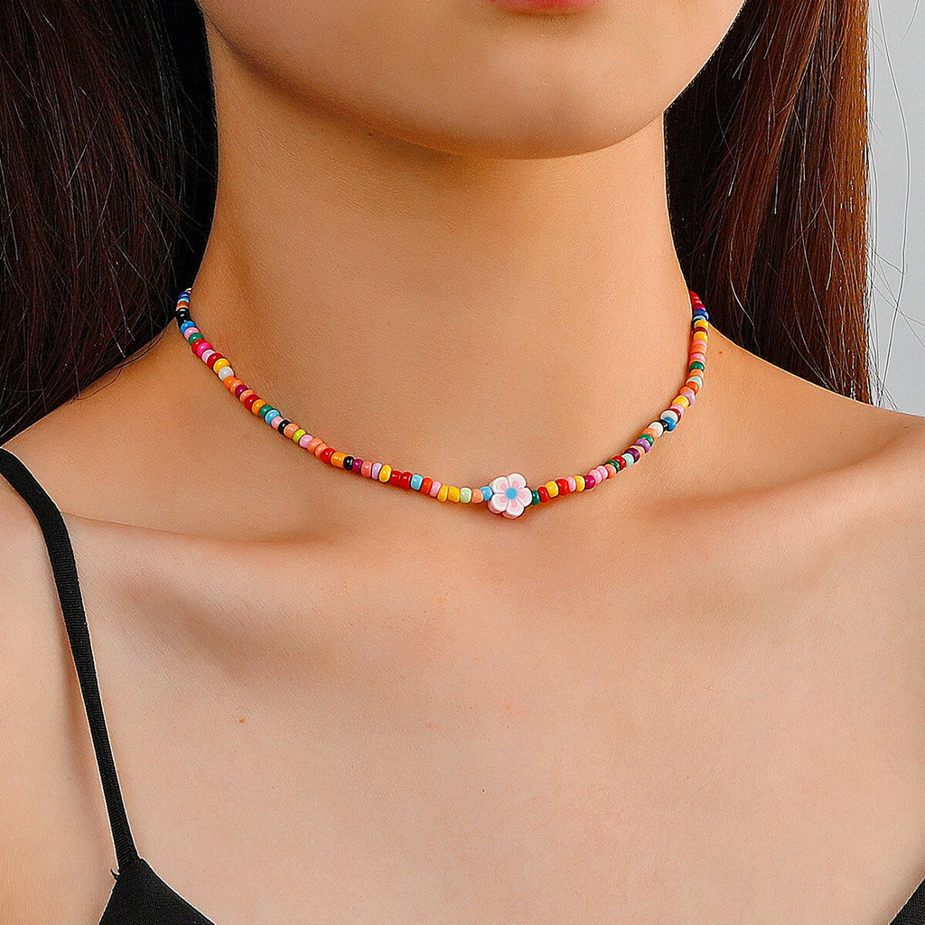 Rainbow Beads Necklace for Women Flower Avocado Handmade Choker Necklace Vintage Bohemian Collar Jewelry DIY Accessories