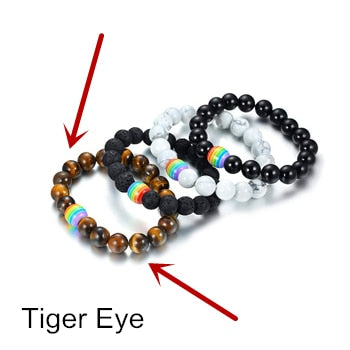 Rainbow Bracelet For Couples Chakra Bracelet For Lovers Tiger Eye Lava Stone Bracelet For Women Men 2020