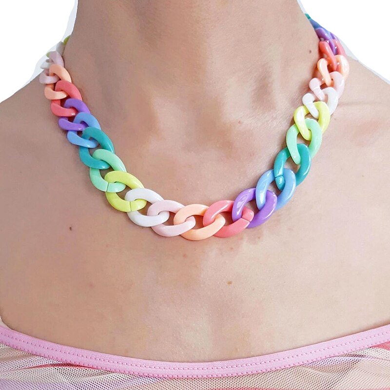 Rainbow Chain Choker Necklace For Women Girl Hip Hop Harajuku Cute Night Club Necklace Cool Statement Jewelry