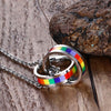 Rainbow Double Circle Women Necklaces Pendant LGBT Lesbian Female Jewelry 20&quot; Chain