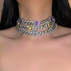 Rainbow Full Iced Out Rhinestone Miami Curb Cuban Choker Necklace Geometric Square Crystal Chunky Thick Collar Necklaces Jewelry