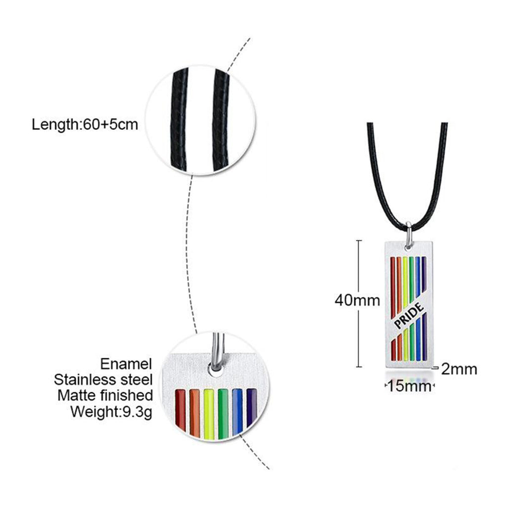 Rainbow Rectangle Tag Pendant Necklace LGBT Lesbian Gay Pride Flag Jewelry