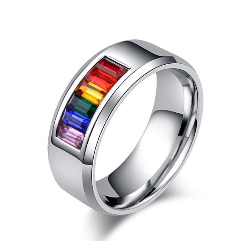 Rainbow Ring Lesbian G Pride Ring Stainless Steel Women Men Promise Jewelry Gifts Fashion Jewelry