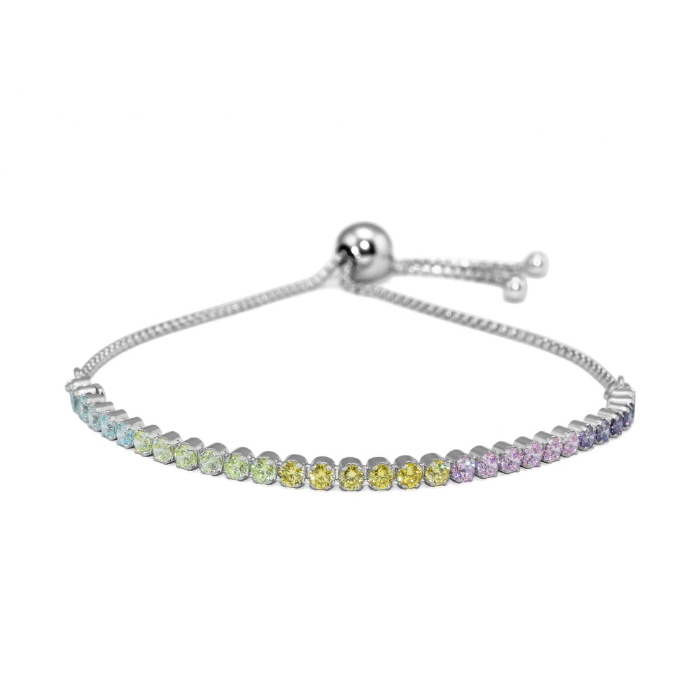 Rainbow Sparkling Strand Bracelets & Bangles 925 Sterling Silver Multi-Color CZ Bracelets for Women Famous Brand Jewelry Making