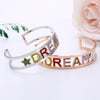 Rainbow White Crystal Dream Letter Cuff Bracelet Adjustable Love Heart Star Stainless Steel Bangles For Woman Jewelry Gift 2022