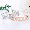 Rainbow White Crystal Dream Letter Cuff Bracelet Adjustable Love Heart Star Stainless Steel Bangles For Woman Jewelry Gift 2022