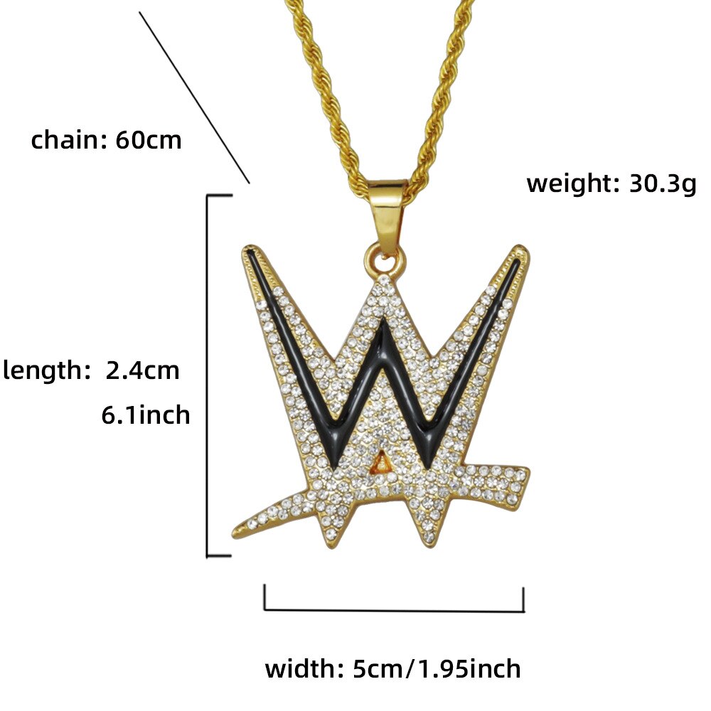 Rap Stone Necklace Hip-hop W Letter Pendant Necklace Men and Women Rhinestone Gold Color Chain Statement Necklace Bling Jewelry