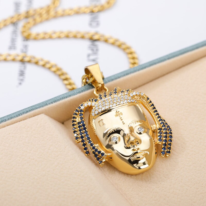 Rapper XXXtentacion Necklace For Women Men Hiphop Iced Out Zircon Pendant Cuban Chain Necklace Charm Crystal Jewerly Gift