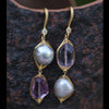 Raw Ore Amethyst Natural Irregular Pearl Dangle Earrings For Women Luxurious And Unique Design SD05