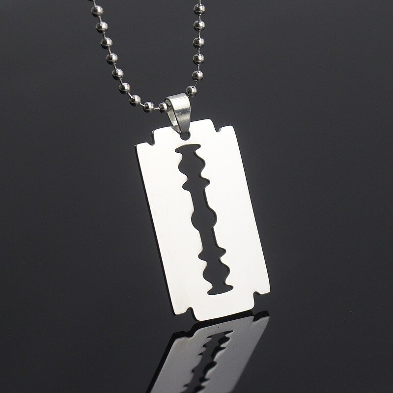 Razor Blade Necklace Shaver Army Military Silver Color Pendant United States USA Metal Hip Hop Jewelry Men