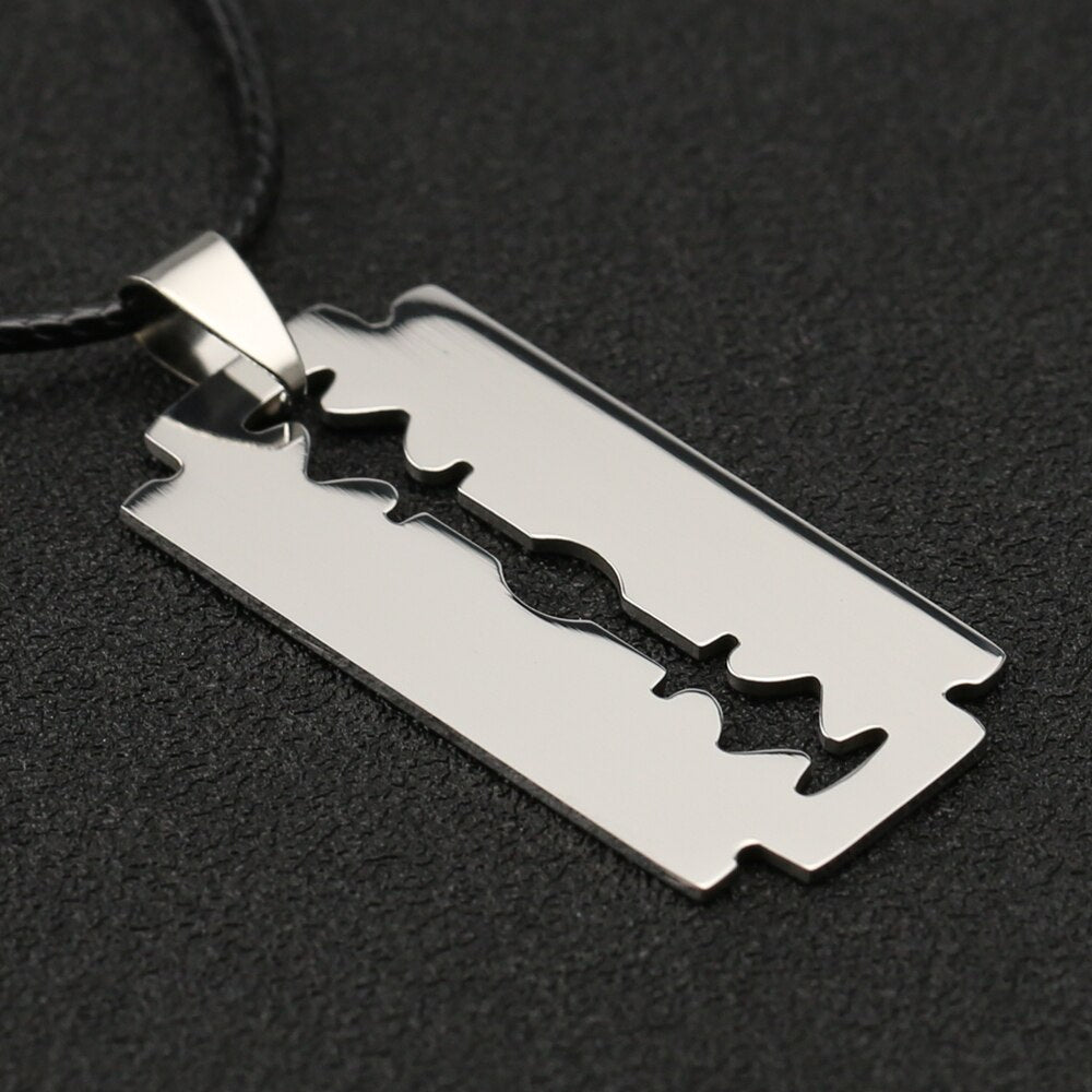 Razor Blade Necklace Shaver Army Military Silver Color Pendant United States USA Stainless Steel Hip Hop Jewelry Men