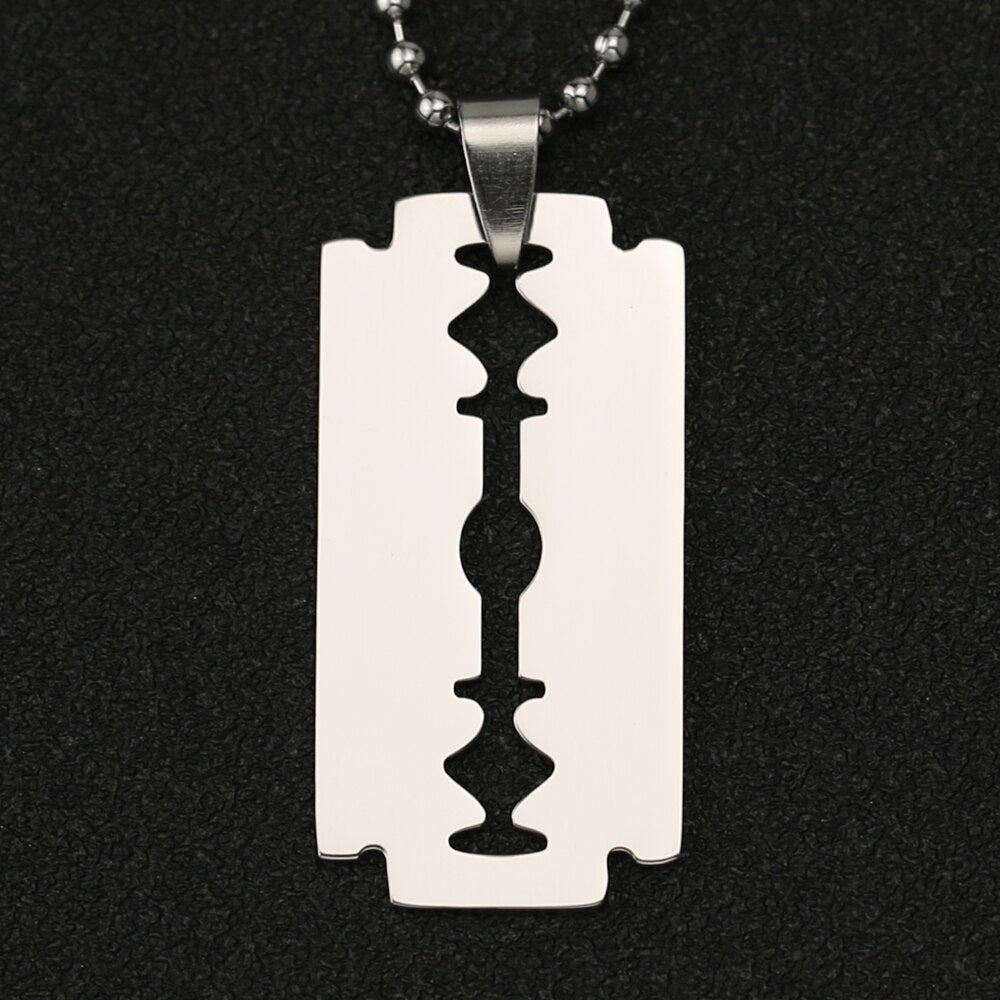 Razor Blade Necklace Shaver Army Military Silver Color Pendant United States USA Stainless Steel Hip Hop Jewelry Men