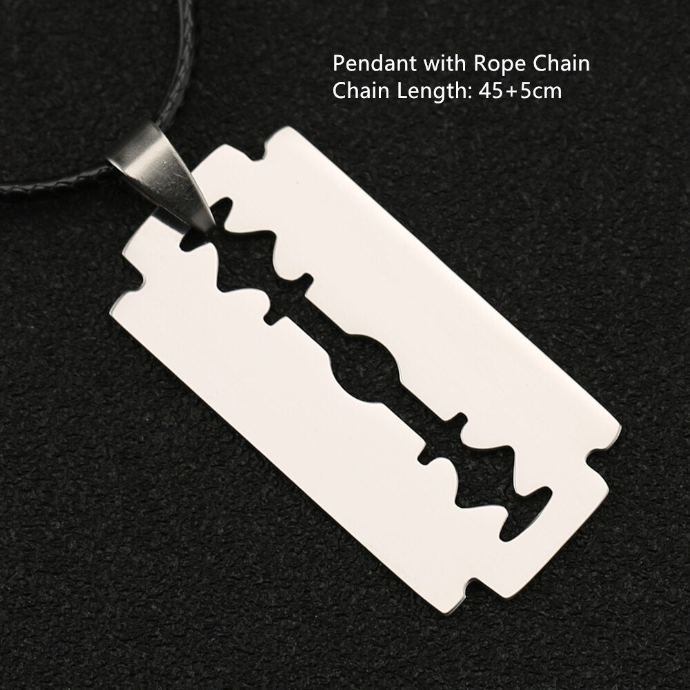 Razor Blade Necklace Shaver Army Military Silver Color Pendant United States USA Stainless Steel Hip Hop Jewelry Men