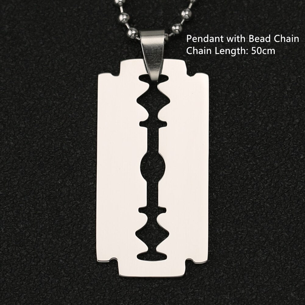 Razor Blade Necklace Shaver Army Military Silver Color Pendant United States USA Stainless Steel Hip Hop Jewelry Men