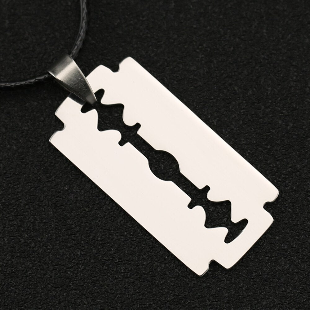 Razor Blade Necklace Shaver Army Military Silver Color Pendant United States USA Stainless Steel Hip Hop Jewelry Men