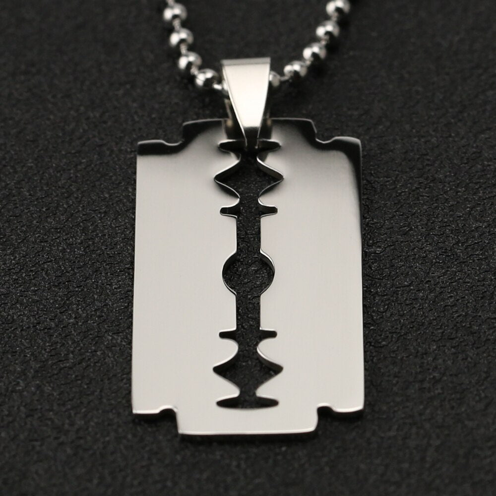 Razor Blade Necklace Shaver Army Military Silver Color Pendant United States USA Stainless Steel Hip Hop Jewelry Men