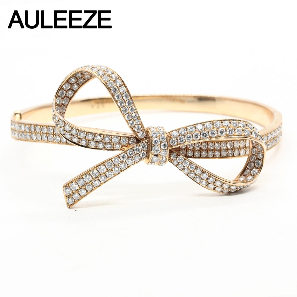 Real 18K Yellow Gold Diamond Bangle Unique Bowknot Shape Simulated Diamond Wedding Bangles For Women Fine Jewelry Gifts