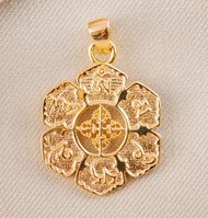 Real 18k Solid Yellow Gold Buddhism Talisman Symb Round Wheel Amulet Chain Pendant Ncklaces For Women Free Engraving Dropship
