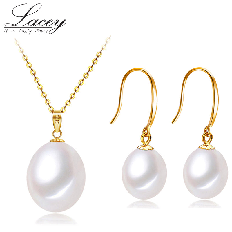Real 18k gold jewelry sets,natural pearl pendant earrings jewelry sets AU750,white pearl jewelry for women fine gift