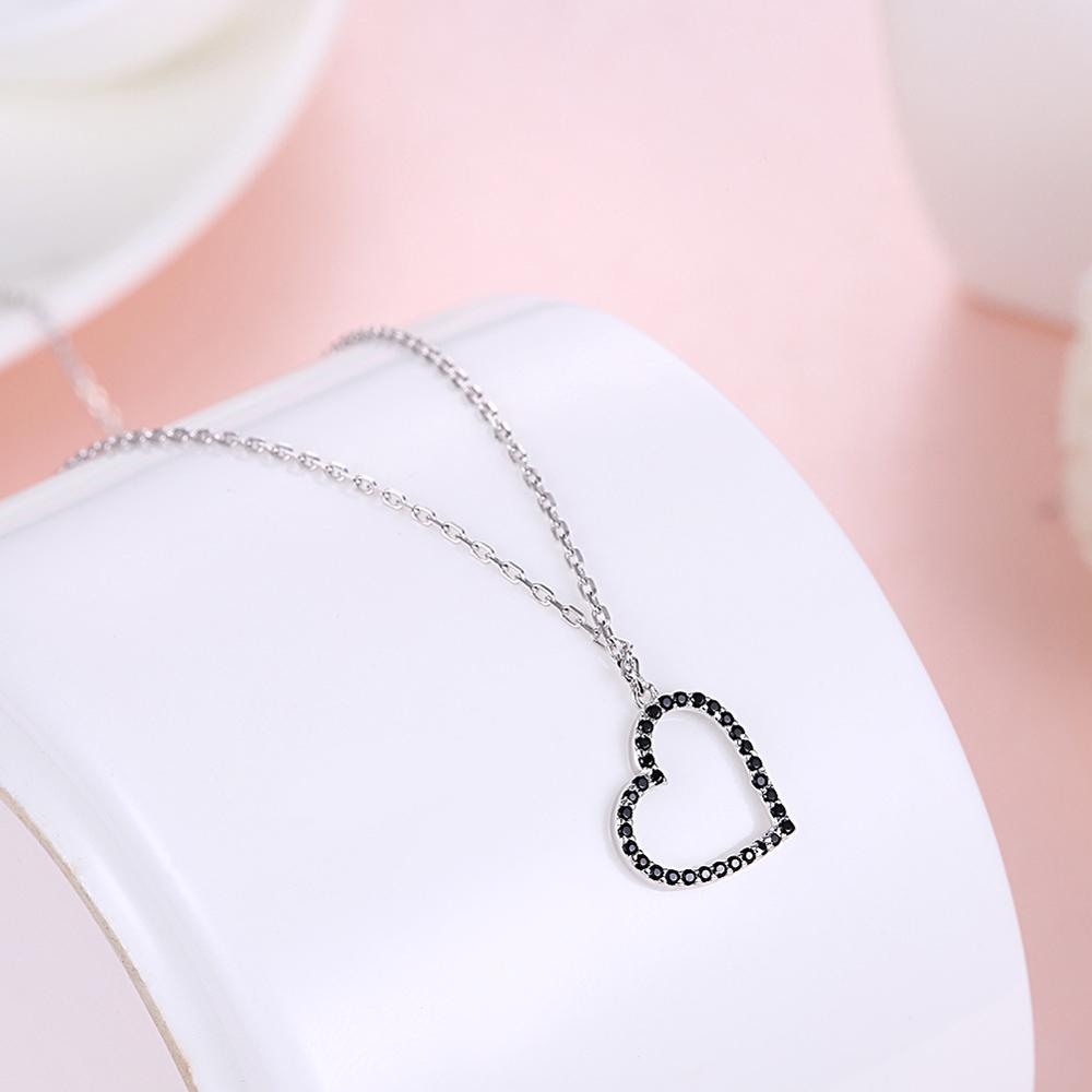 Real 925 Sterling Silver Black Blue Turquois Heart Pendant Jewelry For Women Heart Clavicular Chain Necklace Valentine's Gift