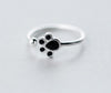 Real. 925-Sterling-Silver Black Enamel Puppy Dog Paw &Lucky Bead Ring jewelry adjustable GTLJ1126