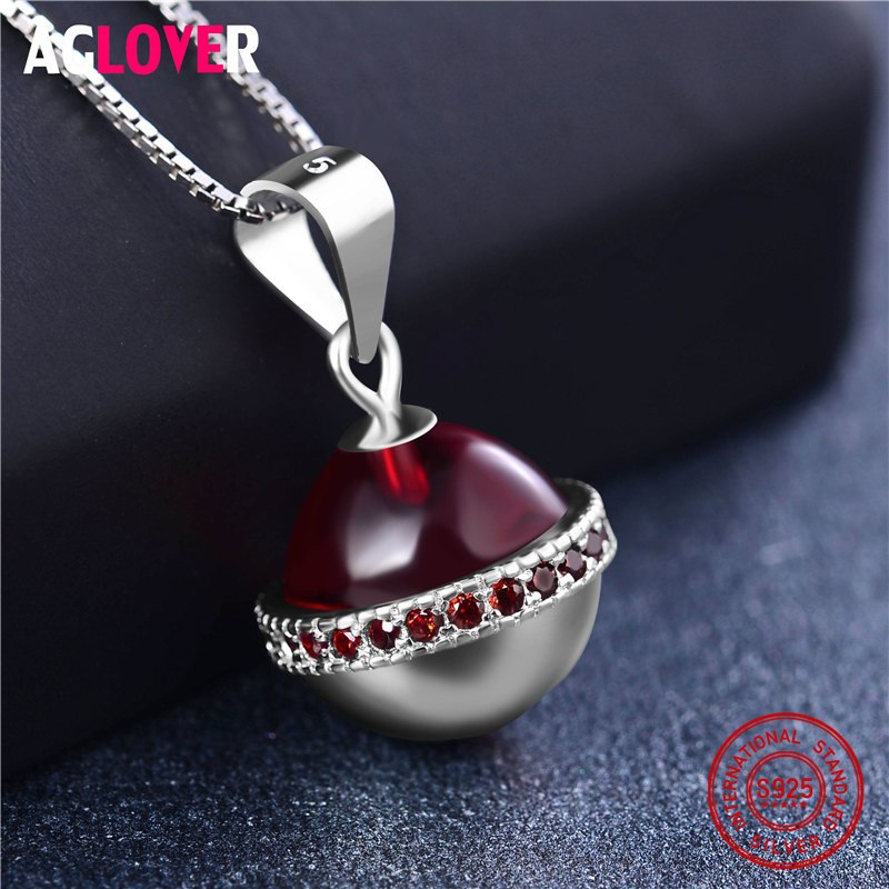 Real 925 Sterling Silver Box Chain Zircon Ball Necklaces Pendant Fashion Sterling-Silver-Jewelry Statement Necklace For Women