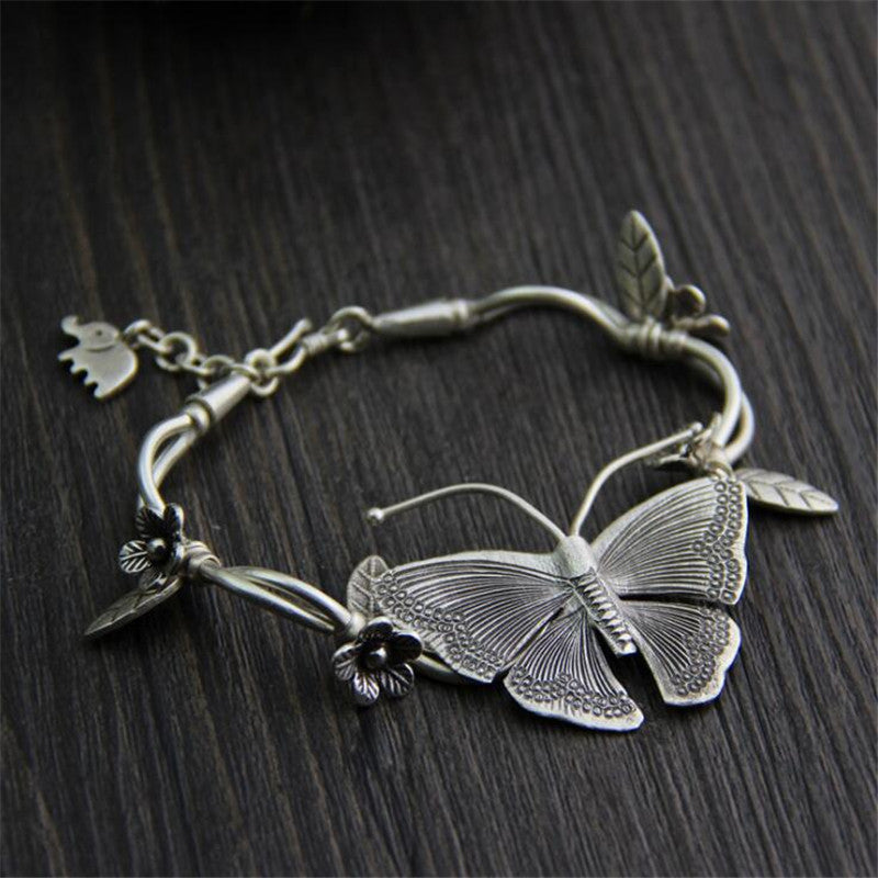 Real 925 Sterling Silver Bracelet 2020 Elegant Butterfly Charms Fashion Link Chain Bracelets For Women Jewelry Gift WT001