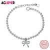 Real 925 Sterling Silver Butterfly Bow-knot Pendant Charm bead Bracelets for Women Pure Silver 925 Jewelry Lovers Gifts