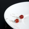 Real 925 Sterling Silver Drop Earrings Natural Lapis Lazuli Black Red Onyx Round Stone Simple Earrings For Women Folk Style