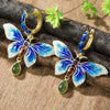 Real 925 Sterling Silver Earrings Long Large Butterfly Cloisonne Enamel Natural Jade Pendant Women Fashion Accessories