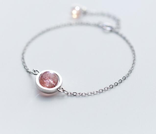 Real. 925 Sterling Silver Fine Jewelry 8MM Natural strawberry Quartz Stone into the circle Chain Bracelet GTLS516